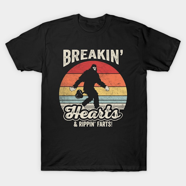 Retro Vintage Breakin' Hearts And Rippin' Farts Funny Bigfoot Camping Sasquatch T-Shirt by SomeRays